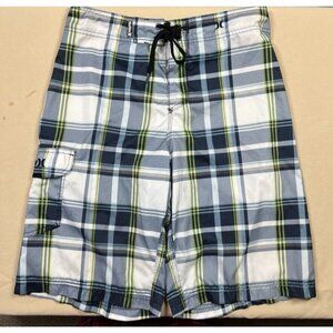 Hurley Shorts Trunks Men's Size 31 White & Blue Plaid